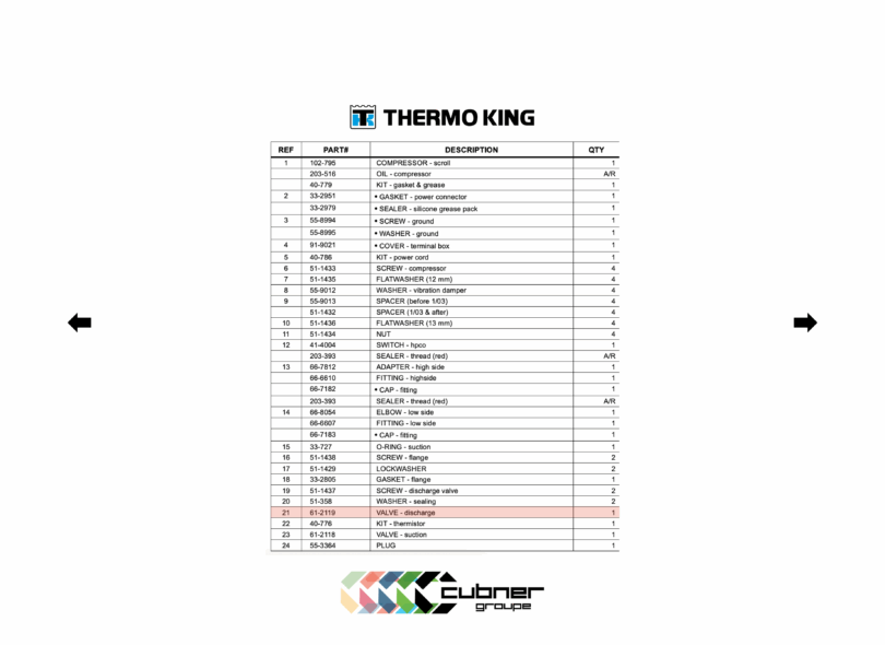 Discharge VALVE 61-2119 ThermoKing Vanne de refoulement compresseur CSR20 CSR 40