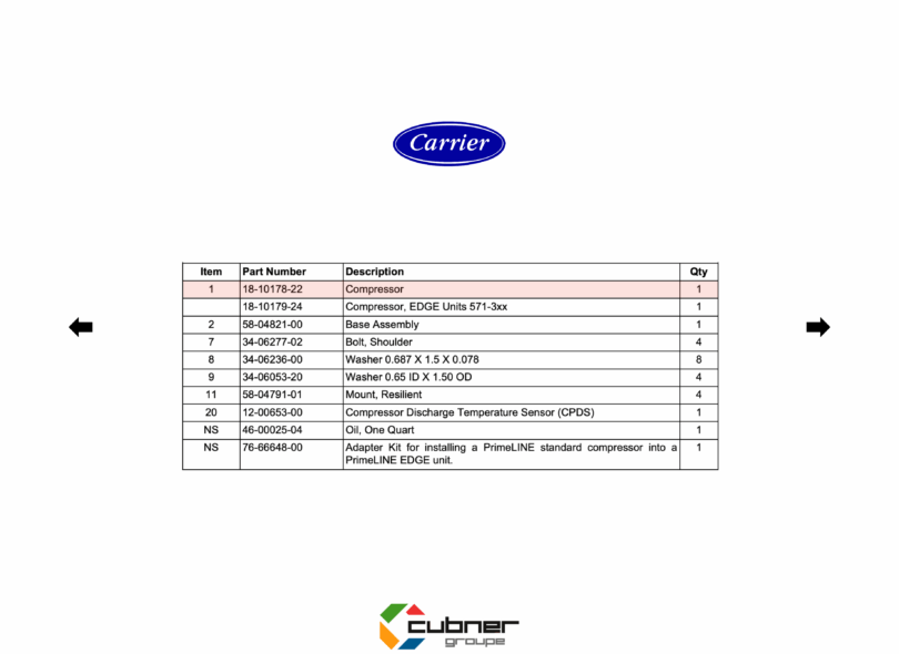 Carrier compresseur scroll 18-10178-22 primeline cubner