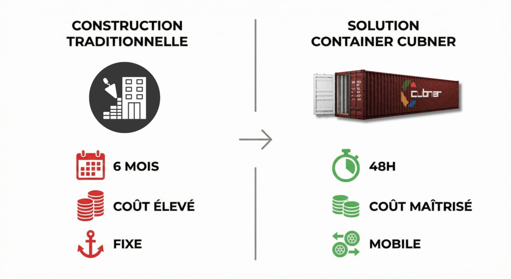 Comparatif stockage container vs construction traditionnelle